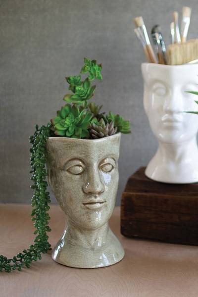 ceramic head planter grey