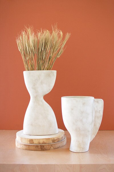 abstract ceramic white bust vase with handle