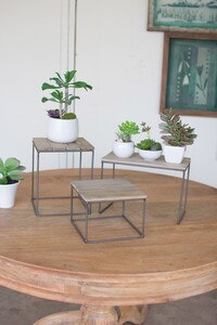 set of 3 wood and metal risers