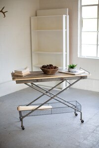 Recycled Wood Console Table with Metal Basket Base