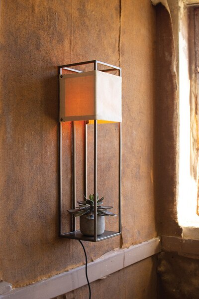 wall lamp with metal frame and canvas shade