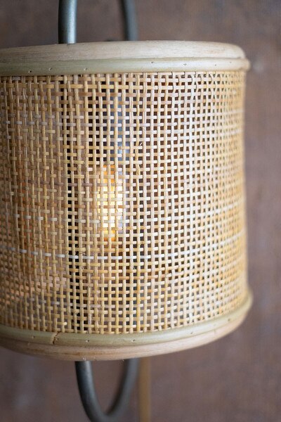 round iron &amp; rattan wall sconce light