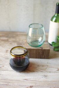 Set of 6 Recycled Stemless Wine Glasses with Amber Rim