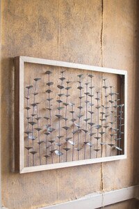 WOOD FRAMED METAL LEAVES WALL HANGI