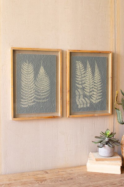 set of two fern prints under glass