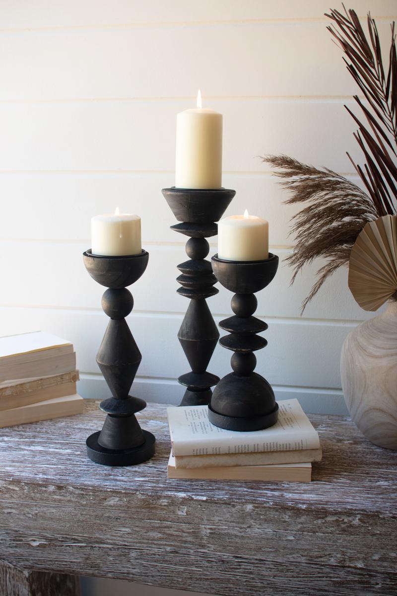 Candleholders - set of 3 black turned wood candle holders