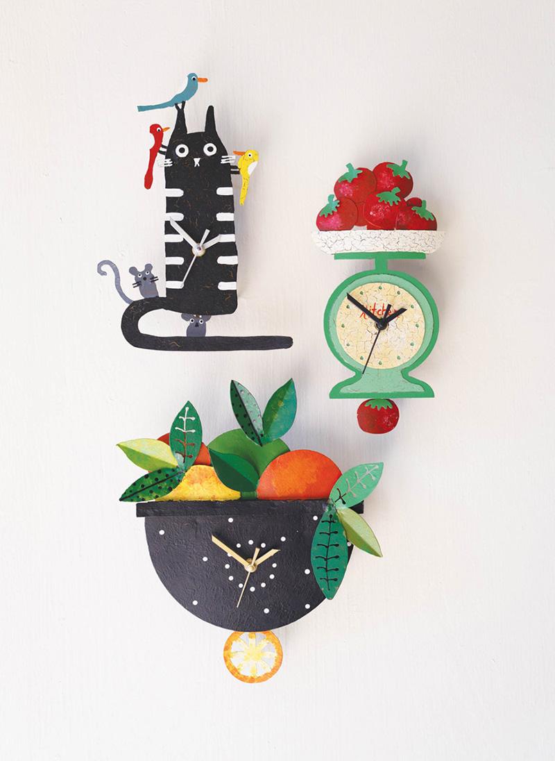 hand-painted tomatoes on scale wall clock with moving pendulum