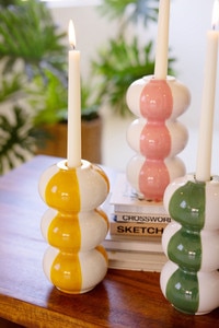 Candleholders - Set of 2 Colored Glass Flower Taper Candle Holders