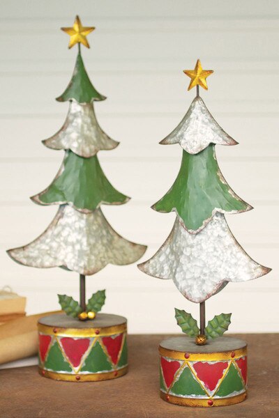 Set of 2 Painted Metal Christmas Trees | At West End