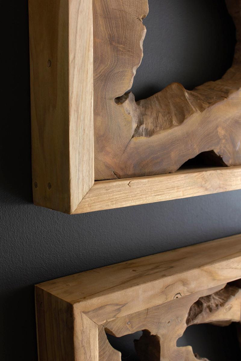 Wall Decor - set of 2 square framed teak wall art