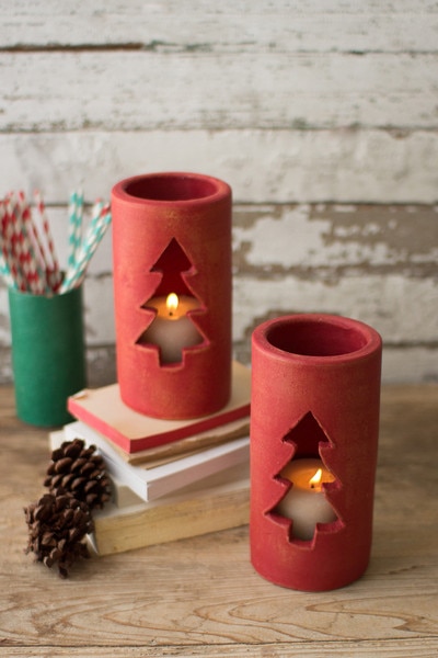 red clay christmas tree luminary