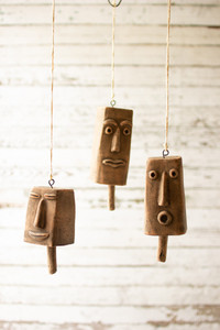 Set of 3 Clay Face Hanging Bells