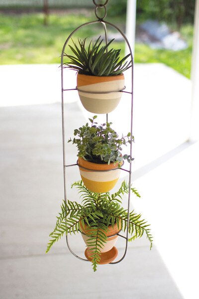 Download hanging triple clay and wire planter