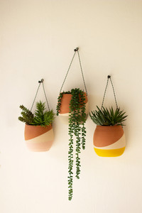 Set of 3 Clay Wall Pocket Planters with Wire Hangers