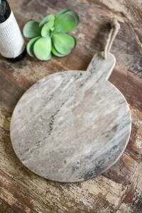 Round Grey Marble Serving Board with Jute Hanger