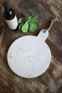 Round White Marble Serving Board with Jute Hanger