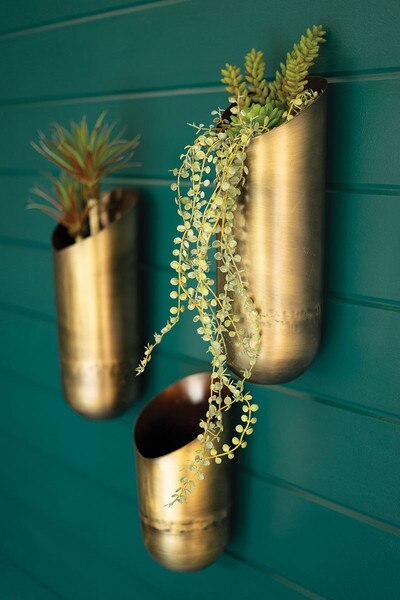 Set of 3 Antique Brass Wall Vases