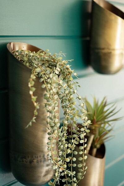 Set of 3 Antique Brass Wall Vases