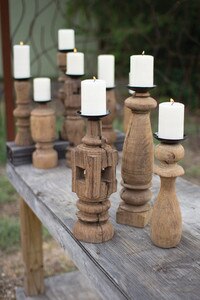 set/3 reclaimed wooden furniture leg candle holder