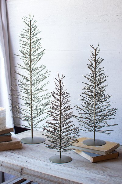 set of three wire trees - antique brass