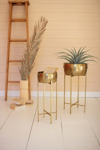 Set of 2 Brass Finish Planters with Stands