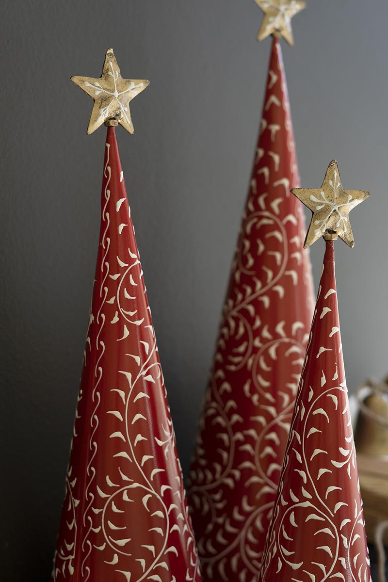 Holiday - set of 3 red & white christmas topiaries with gold metal stars