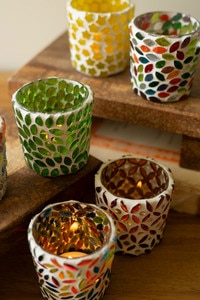 Candleholders - SSet of 6 Mosaic Glass Votive Holders