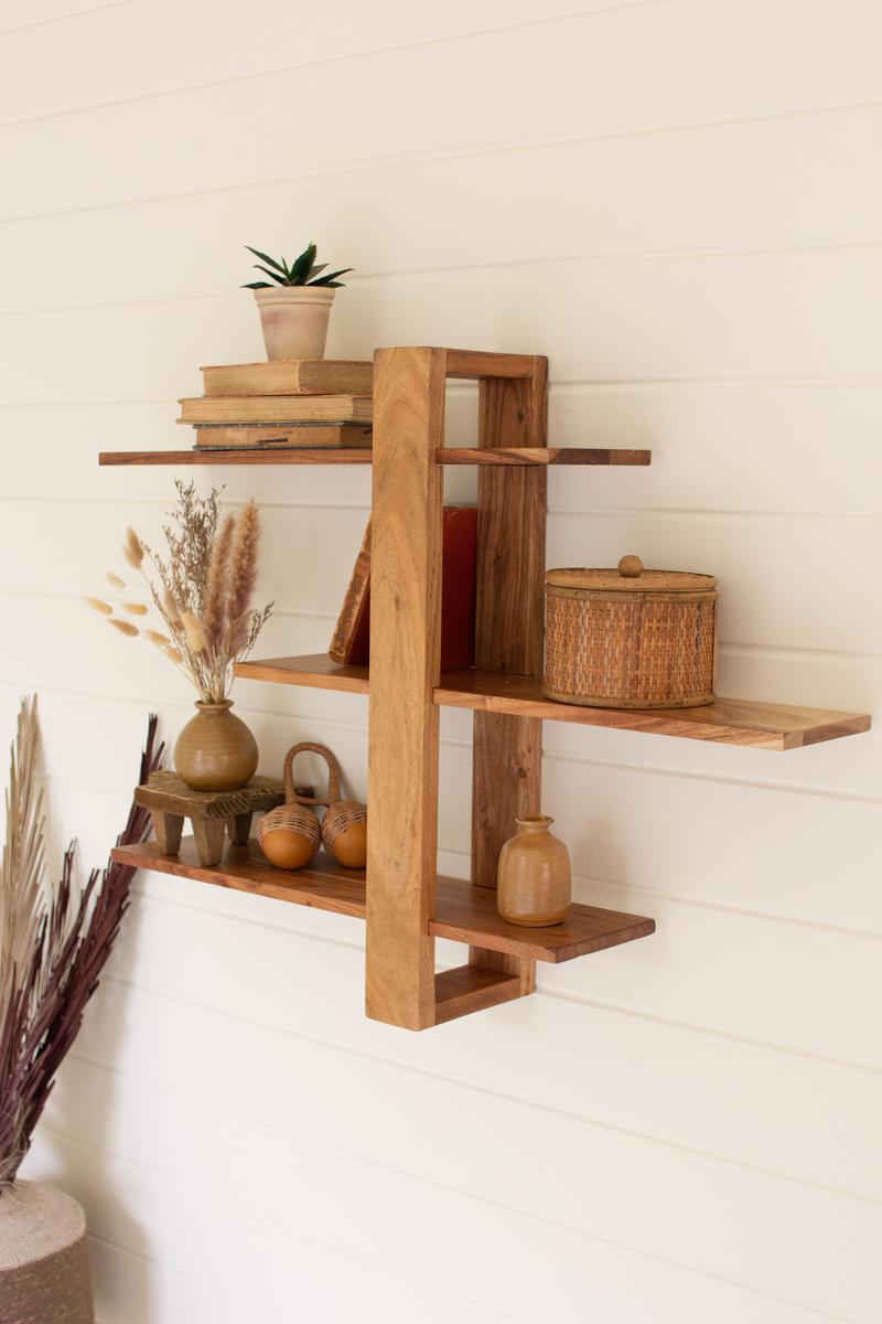 acacia wood three-tiered adjustable shelf