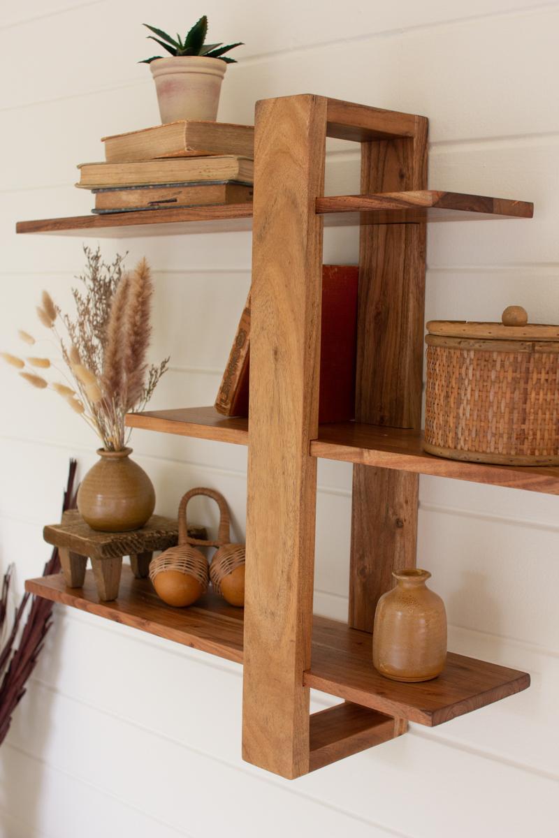 Wall Decor - acacia wood three-tiered adjustable shelf