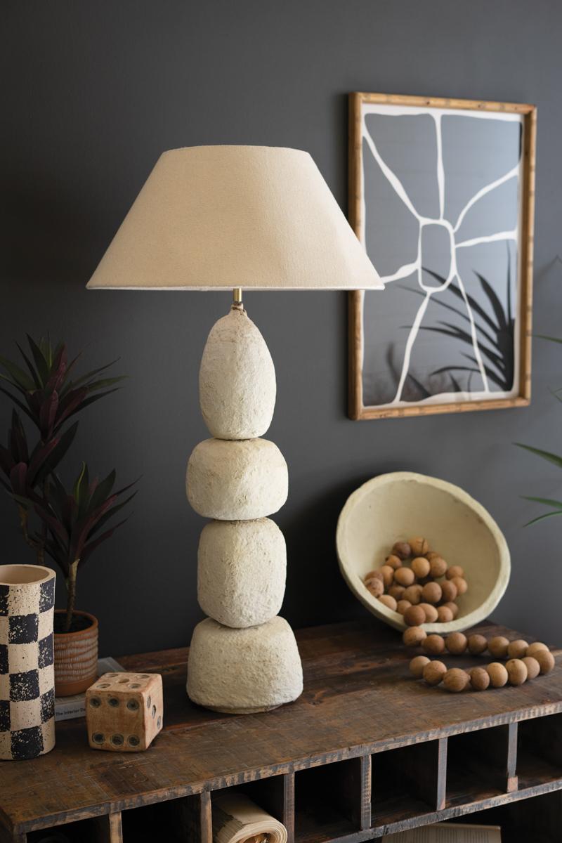 Lighting - quad paper mache table lamp with tapered fabric shade