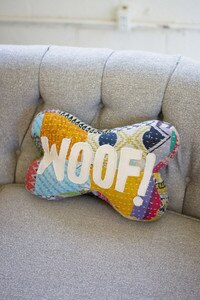 Recycled Kantha "Woof" Bone Pillow