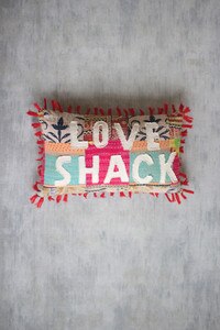 Recycled Kantha "Love Shack" Pillow with Tassels