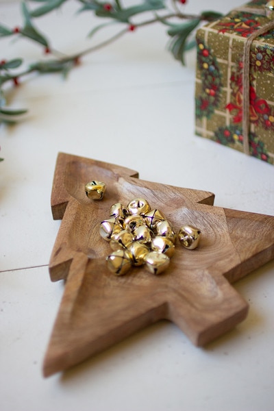 carved wooden christmas tree platter