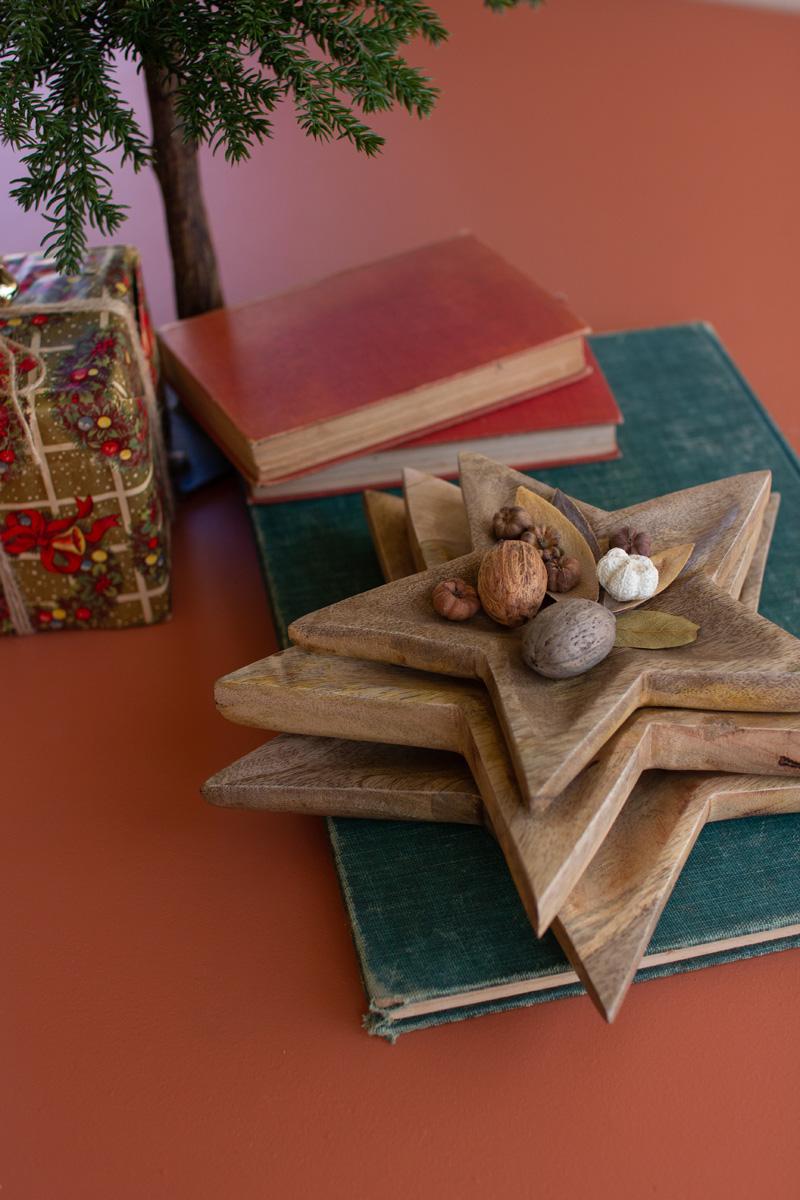 Holiday - set of 3 mango wood star trays