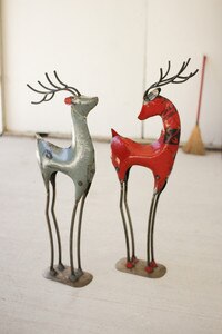 Set of 2 Recycled Iron Painted Deer