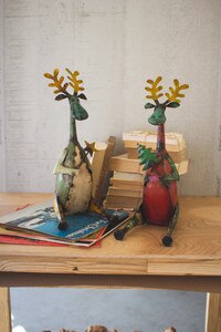 Set of 2 Recycled Iron Holiday Moose Shelf Sitters