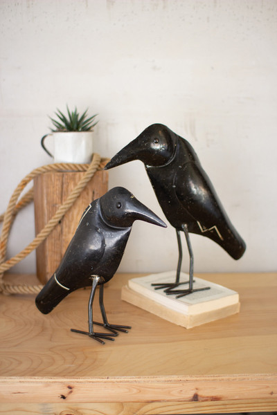 set of two antique black iron crows