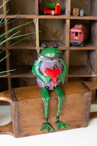 Recycled Iron Frog Shelf Sitter with Heart