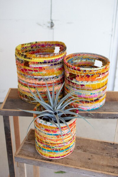 Set of 3 recycled kantha hampers Set of 3 Recycled Kantha Hampers